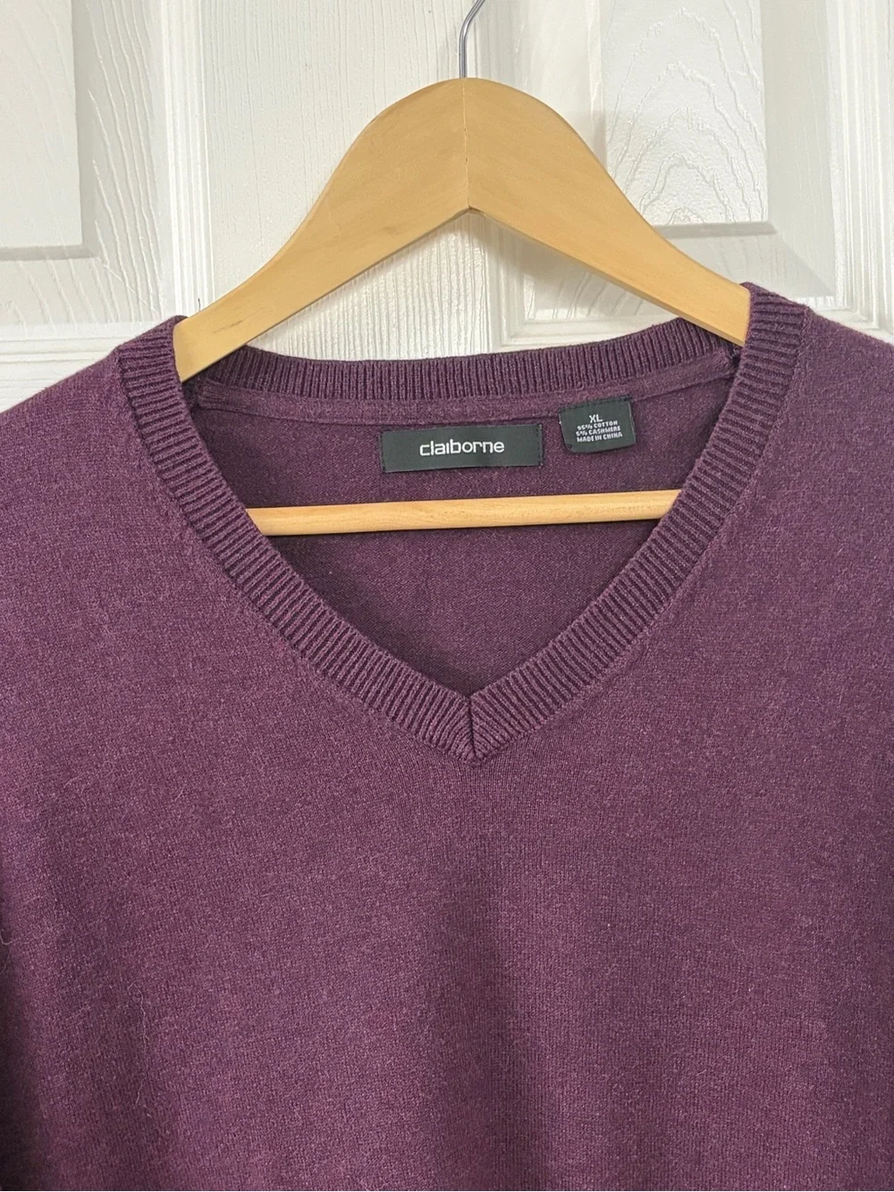 Claiborne Men's V-Neck Sweater in Deep Plum